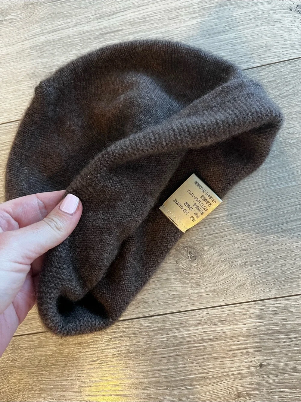 100% Cashmere Dark Brown Knit Beanie Hat
